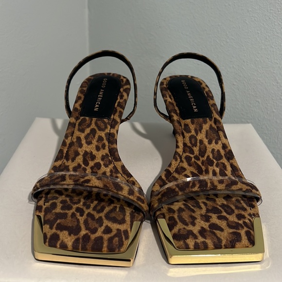 Good America Leopard Print Square Toe Sandal Heel - Picture 10 of 13